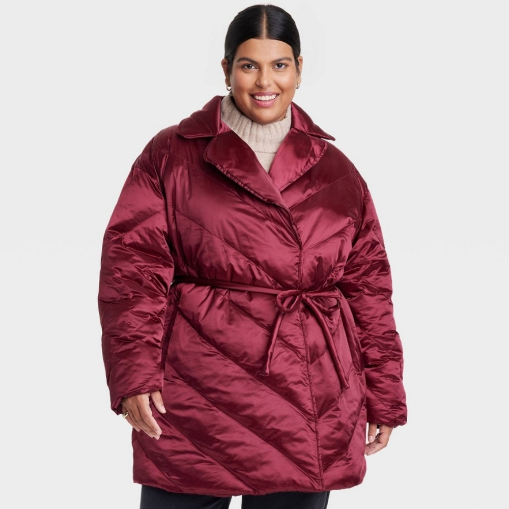 NWT Ava & Viv Berry Puffer Coat with Tie
